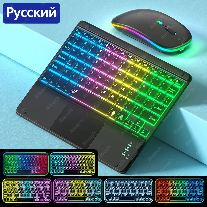 Storazone EN Russian Black / CHINA Wireless Bluetooth Keyboard with Touchpad, Rechargeable Backlit Tablet Android Keyboard for Xiaomi Pad 5 6 Pro iPad 9th 10th Gen