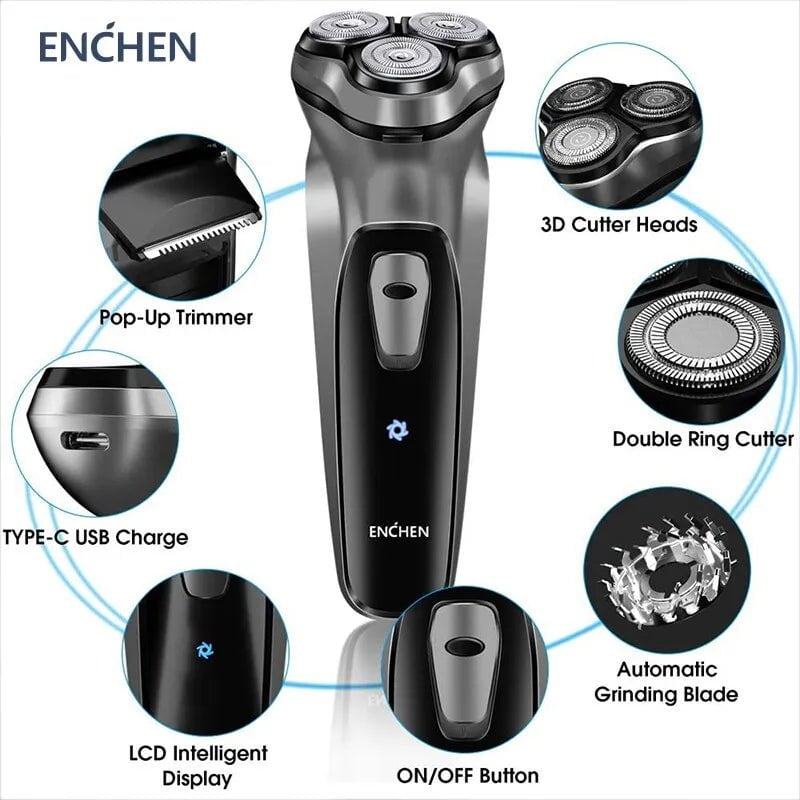 Storazone ENCHEN Blackstone Electrical Rotary Shaver for Men 3D Floating Blade Washable Type-C USB Rechargeable Shaving Beard Machine