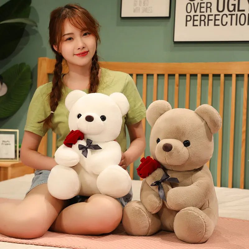 STORAZONE Enfants 23-45cm New Lovely Hug Roses Teddy Bear Plush Pillow Stuffed Soft Animal Dolls Nice Birthday Gift Girlfriend Valentine's Day