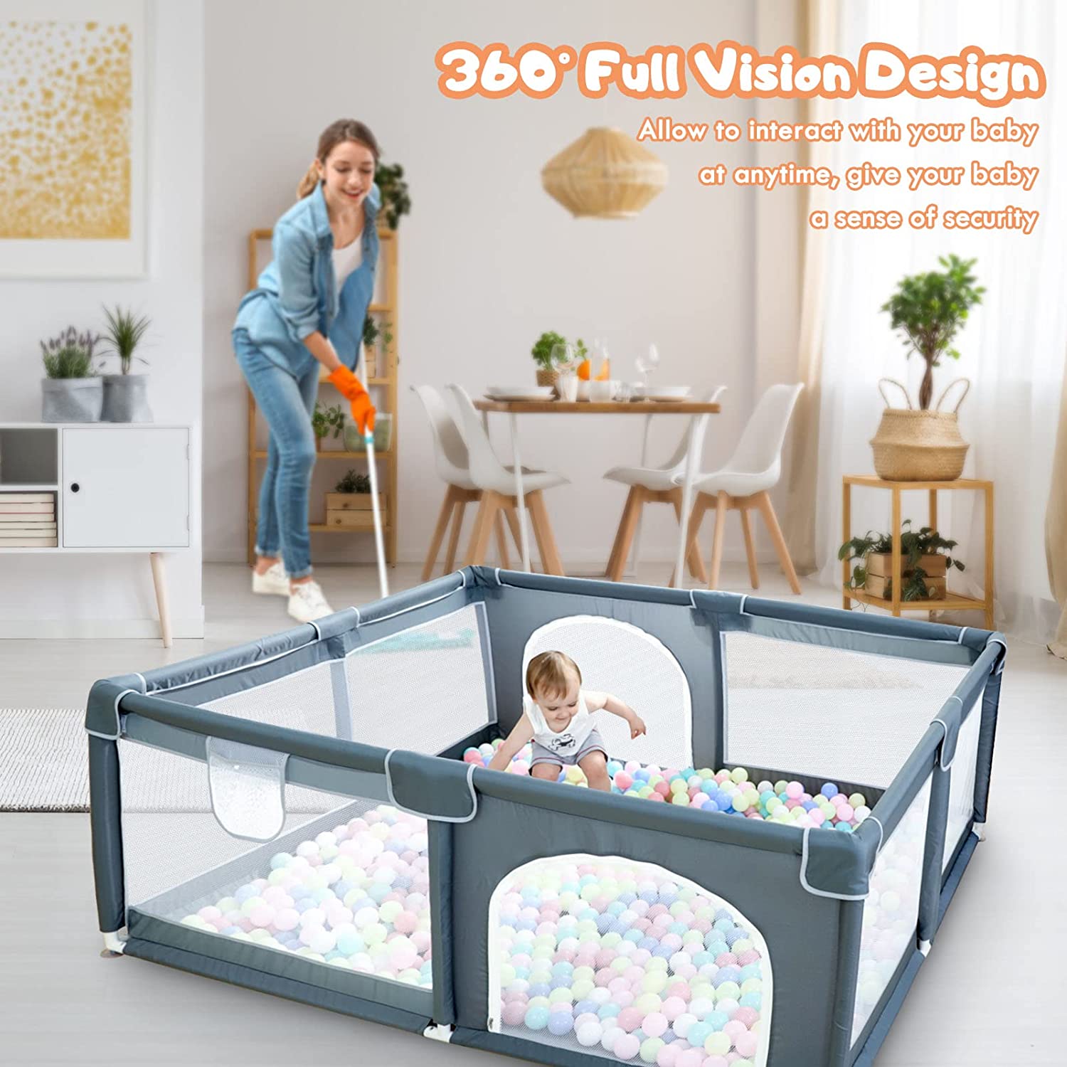 STORAZONE Enfants Baby Playpen Play Pen For Babies And Toddlers, Baby Play Yard With Gate For Limited Space 47x47x26  Baby Fence With Breathable Mesh, Safety Indoor & Outdoor Activity Center