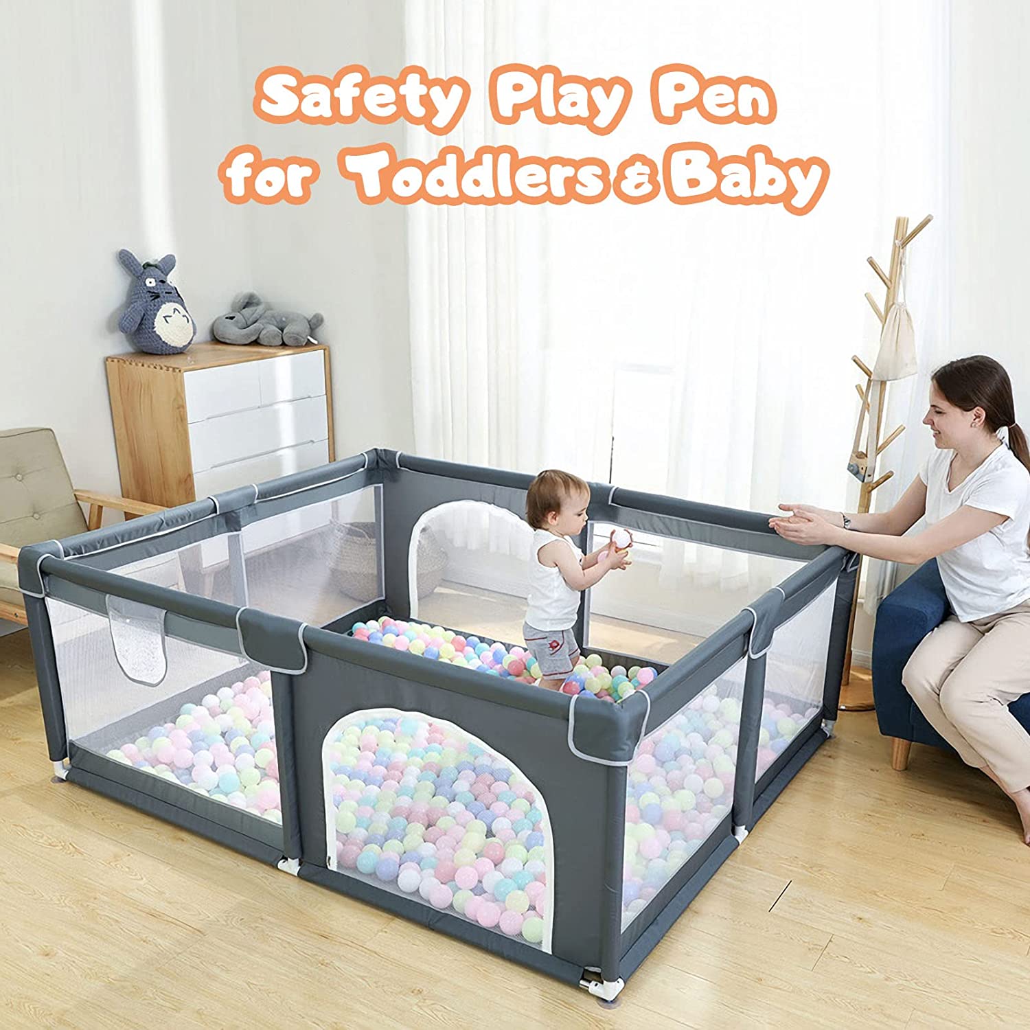 STORAZONE Enfants Baby Playpen Play Pen For Babies And Toddlers, Baby Play Yard With Gate For Limited Space 47x47x26  Baby Fence With Breathable Mesh, Safety Indoor & Outdoor Activity Center