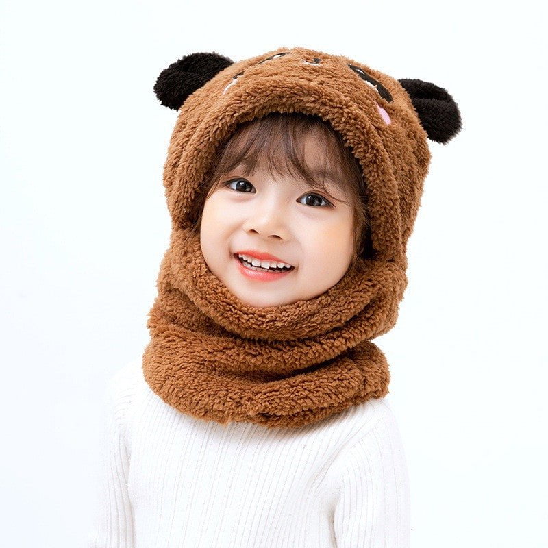 STORAZONE Enfants Brown / 3 to 10 years old Winter boys and girls bib hat one-piece baby hat ear protection panda head hat