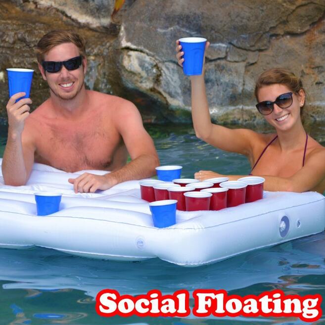 STORAZONE Enfants default Water Party  Air Mattress Ice Bucket Cooler Cup Holder Inflatable Beer Pong Table Pool Float