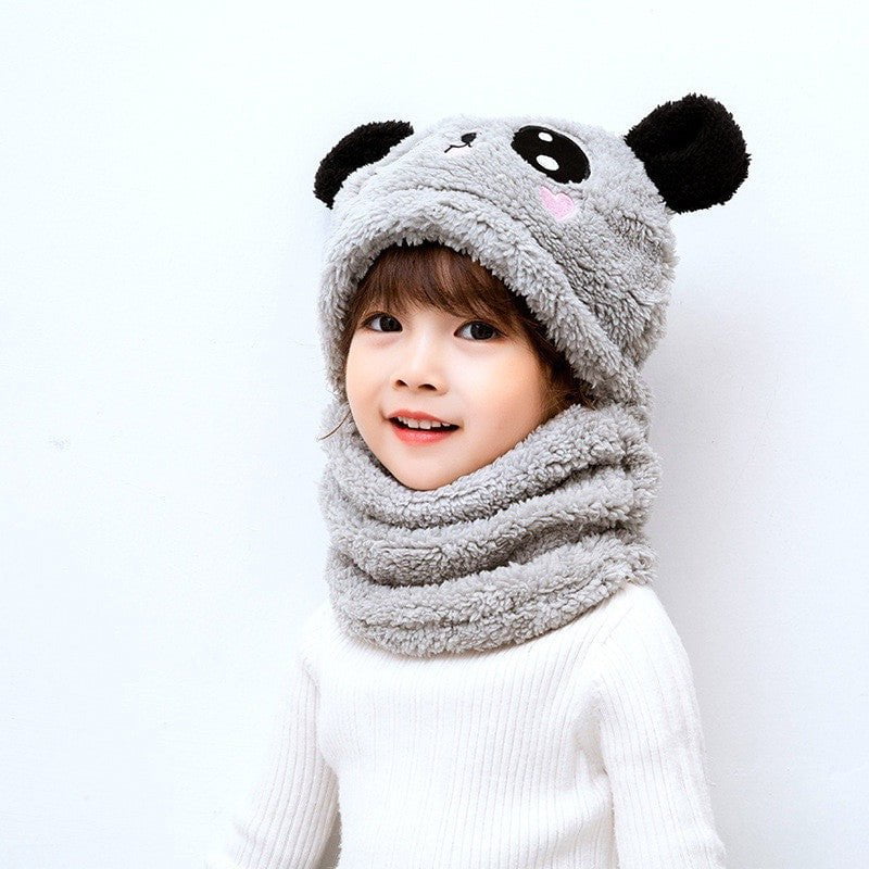 STORAZONE Enfants Grey / 3 to 10 years old Winter boys and girls bib hat one-piece baby hat ear protection panda head hat