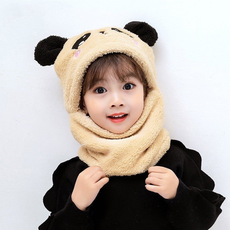 STORAZONE Enfants Khaki / 3 to 10 years old Winter boys and girls bib hat one-piece baby hat ear protection panda head hat