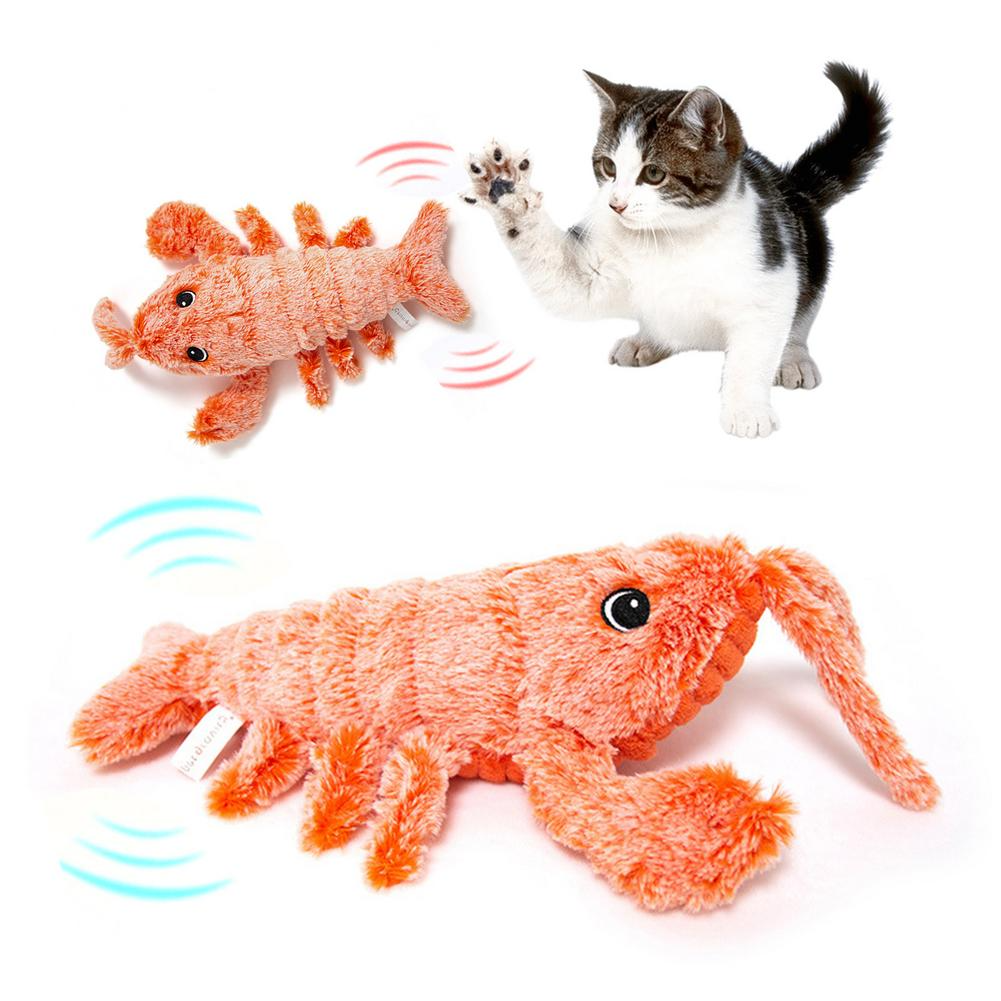 STORAZONE Enfants Pet Toys Electric Jumping Shrimp USB Charging Simulation Lobster Funny Cat Plush Pets Toy