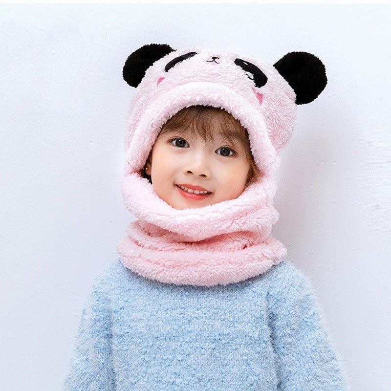 STORAZONE Enfants Pink / 3 to 10 years old Winter boys and girls bib hat one-piece baby hat ear protection panda head hat