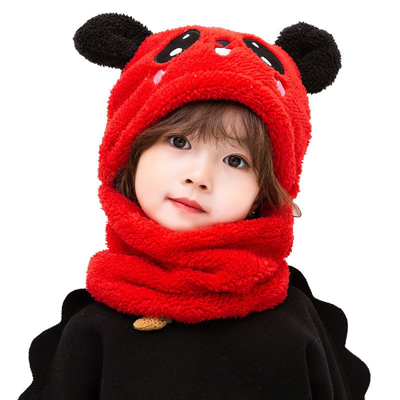 STORAZONE Enfants Red / 3 to 10 years old Winter boys and girls bib hat one-piece baby hat ear protection panda head hat