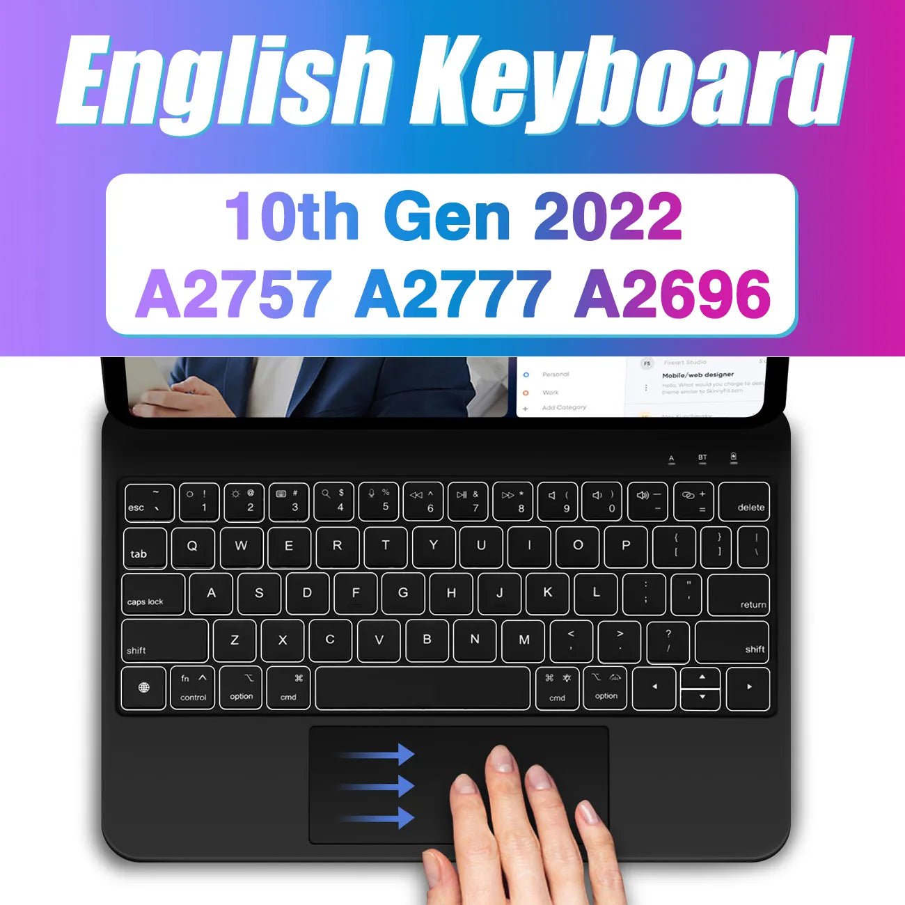 Storazone English 10th BLACK / CHINA Backlight Magic Keyboard for iPad Pro 12 9 12.9 M2 2022 for iPad Pro 11 2022 10th Gneration iPad Air 5 Air 4 Keyboard folio