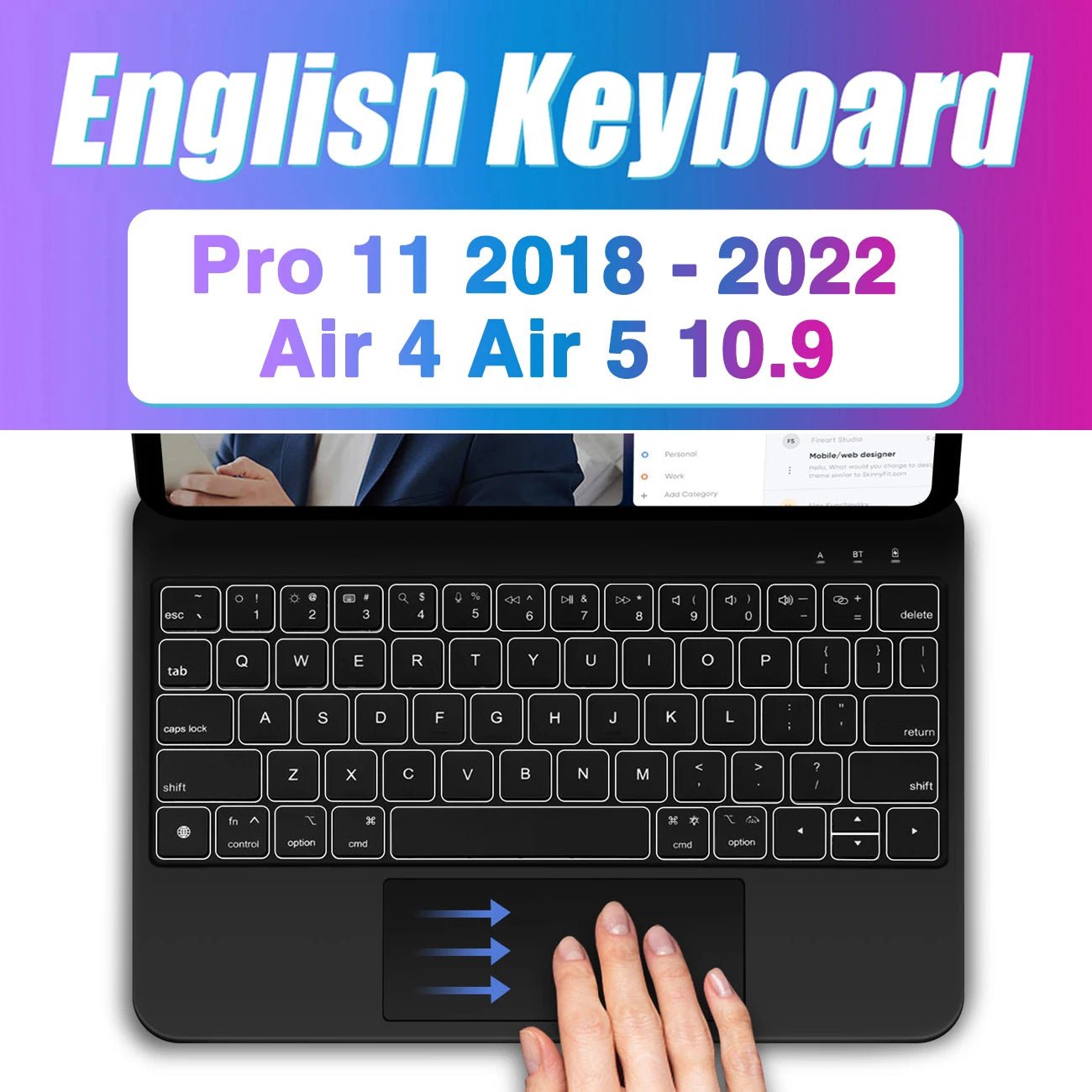 Storazone English 11 BLACK / CHINA Backlight Magic Keyboard for iPad Pro 12 9 12.9 M2 2022 for iPad Pro 11 2022 10th Gneration iPad Air 5 Air 4 Keyboard folio