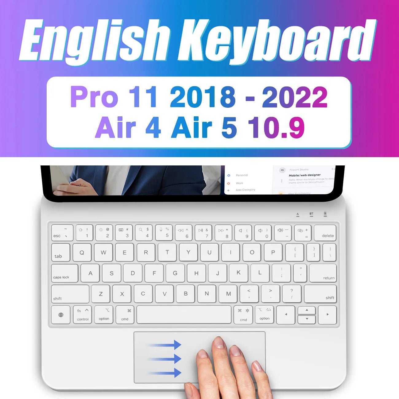 Storazone English 11 White / CHINA Backlight Magic Keyboard for iPad Pro 12 9 12.9 M2 2022 for iPad Pro 11 2022 10th Gneration iPad Air 5 Air 4 Keyboard folio