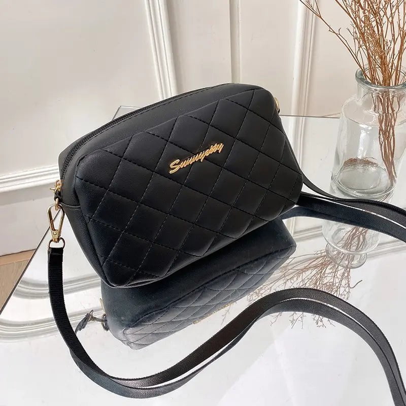 Storazone English black 2021 Urban Simple Style Embroidered Pattern Pure Color Chain Shoulder Crossbody Casual Trendy Mobile Phone Small Square Bag