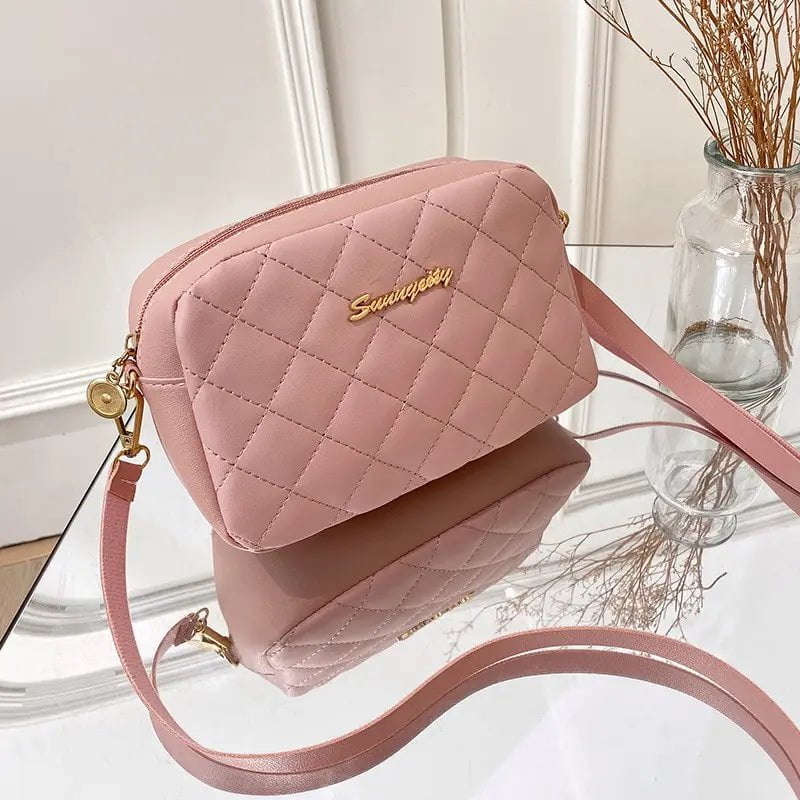 Storazone English Pink 2021 Urban Simple Style Embroidered Pattern Pure Color Chain Shoulder Crossbody Casual Trendy Mobile Phone Small Square Bag