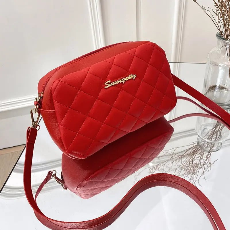 Storazone English red 2021 Urban Simple Style Embroidered Pattern Pure Color Chain Shoulder Crossbody Casual Trendy Mobile Phone Small Square Bag