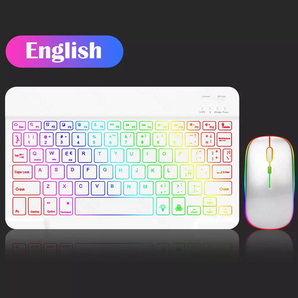 Storazone English White 10inch Backlit For iPad Keyboard and Mouse Backlight Bluetooth Keyboard For IOS Android Windows Wireless Keyboard and Mouse