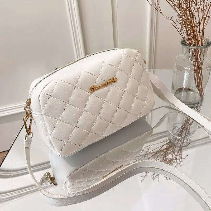 Storazone English white 2021 Urban Simple Style Embroidered Pattern Pure Color Chain Shoulder Crossbody Casual Trendy Mobile Phone Small Square Bag