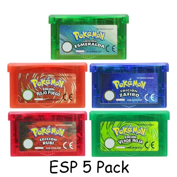 Storazone ESP 5 Pack GBA Game Pokemon Series 32 Bit Video Game Cartridge Console Card Pokemon Emerald Ruby FireRed LeafGreen Sapphire Multi-language