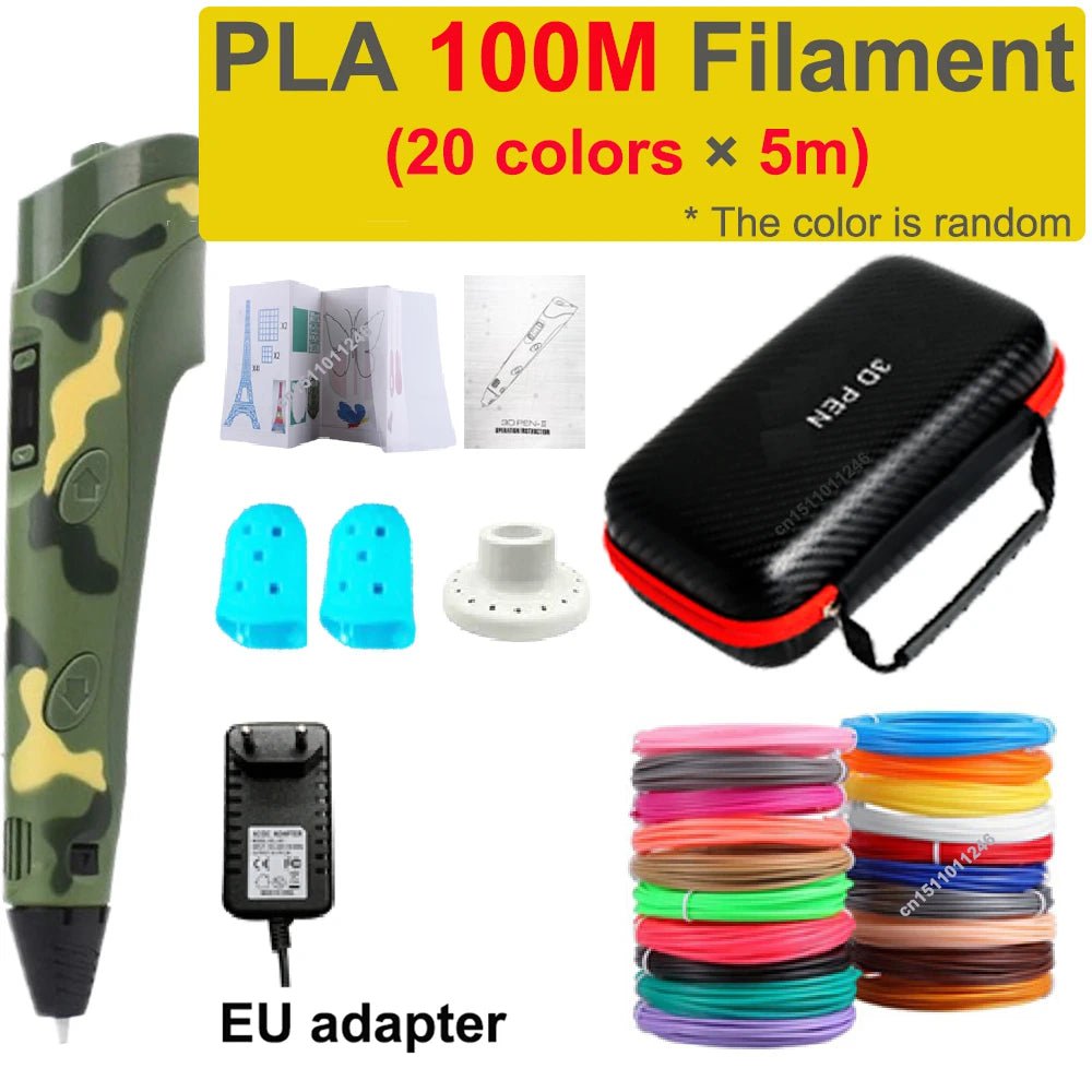 Storazone EU add 100M PLA 4 3D Pen 3d Printing Pen Children DIY Drawing Pens PLA Filament Birthday Christmas Boys Girls Gift For Kids With Travel Case