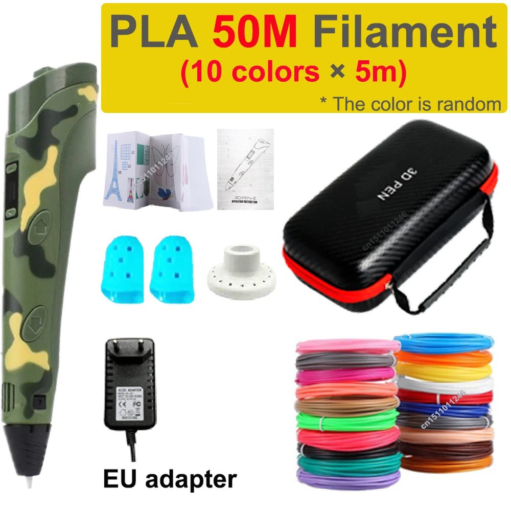 Storazone EU add 50M PLA 4 3D Pen 3d Printing Pen Children DIY Drawing Pens PLA Filament Birthday Christmas Boys Girls Gift For Kids With Travel Case