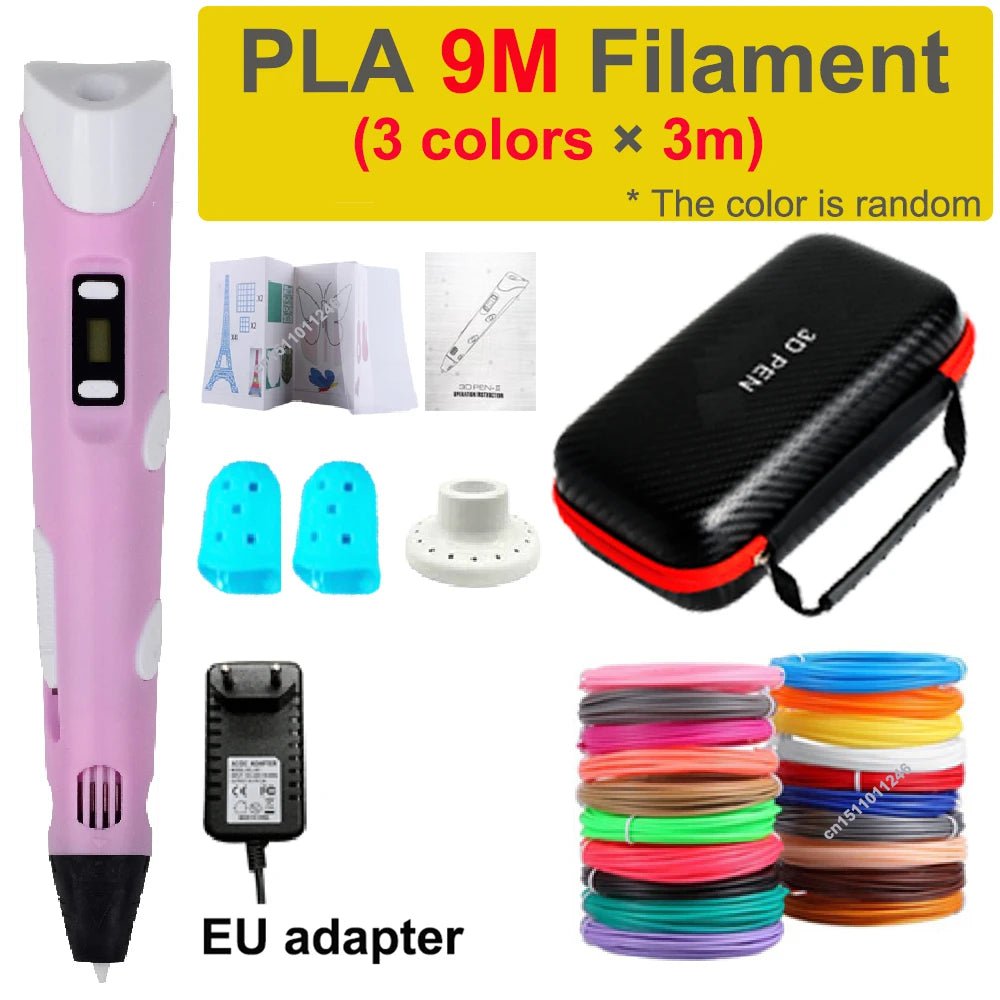 Storazone EU add 9M PLA 1 3D Pen 3d Printing Pen Children DIY Drawing Pens PLA Filament Birthday Christmas Boys Girls Gift For Kids With Travel Case