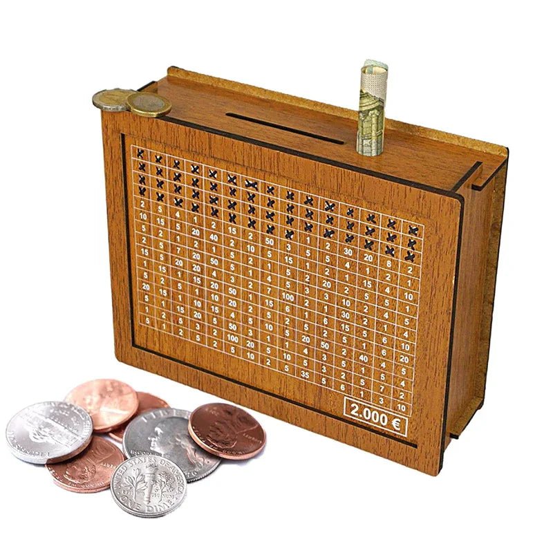 Storazone EUR 2000 Money Box, Piggy Bank, Wood Money Bank, Reusable Money Box with Saving Goal and Numbers To Check for Helps The Habit of Saving