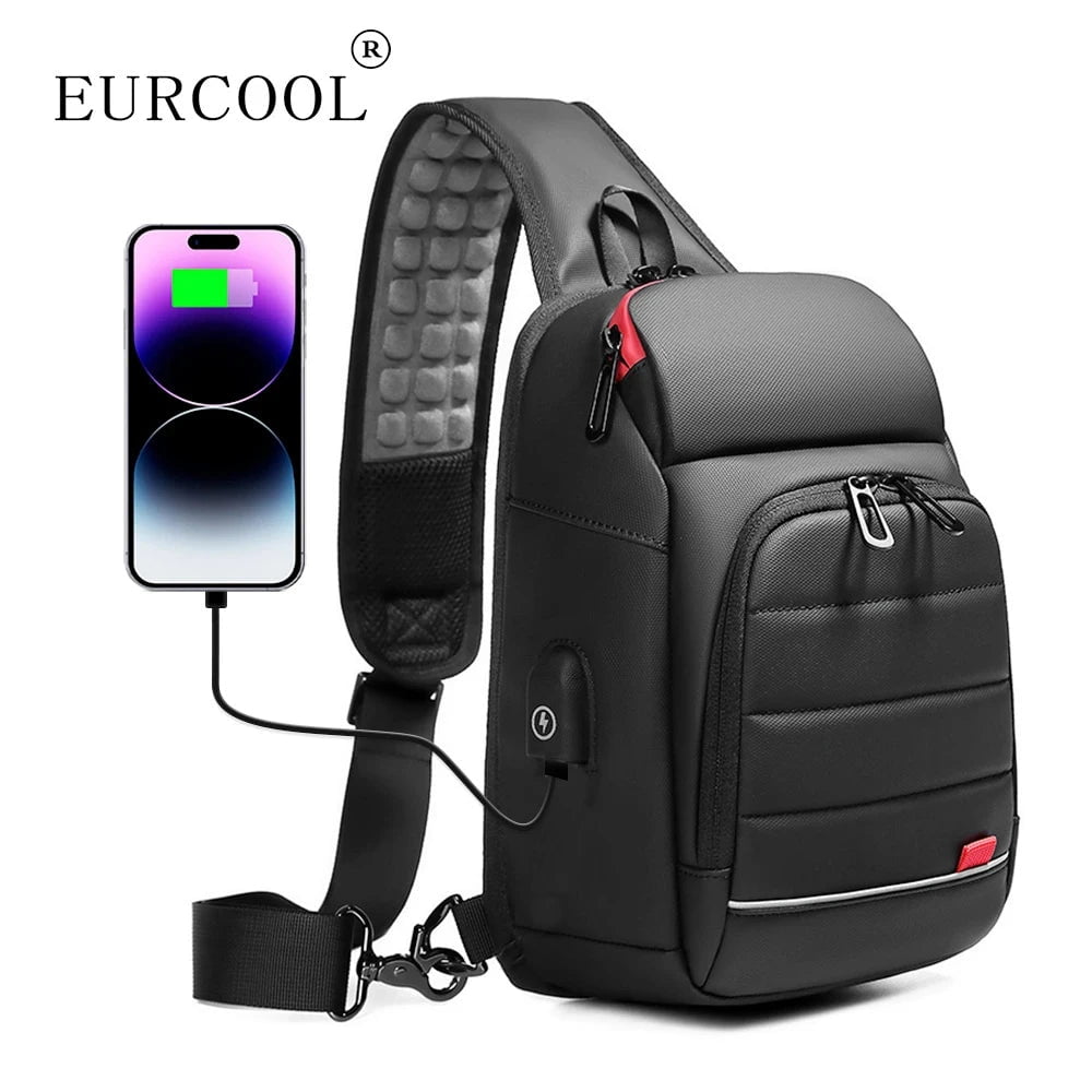 Storazone EURCOOL Multifunction Men Chest Bag for 9.7"USB Backpack Charging Messenger Handbags Crossbody Shoulder Sling Male Bags Bolsas