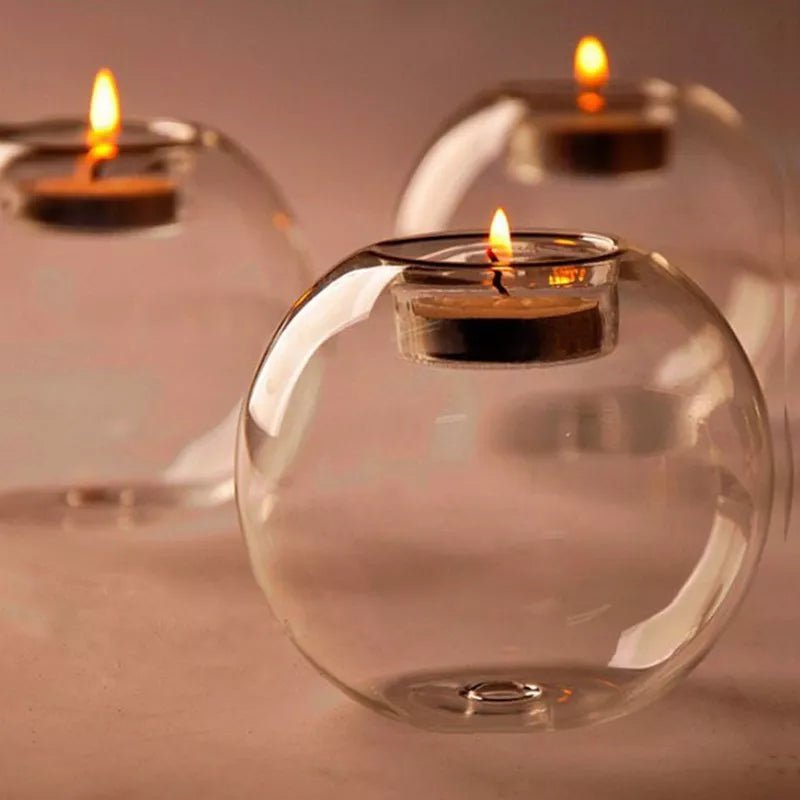 Storazone European Exquisite Round Hollow Glass Candle Holder Christmas Wedding Banquet Bar Party Wax Holder Home Decoration Ornaments