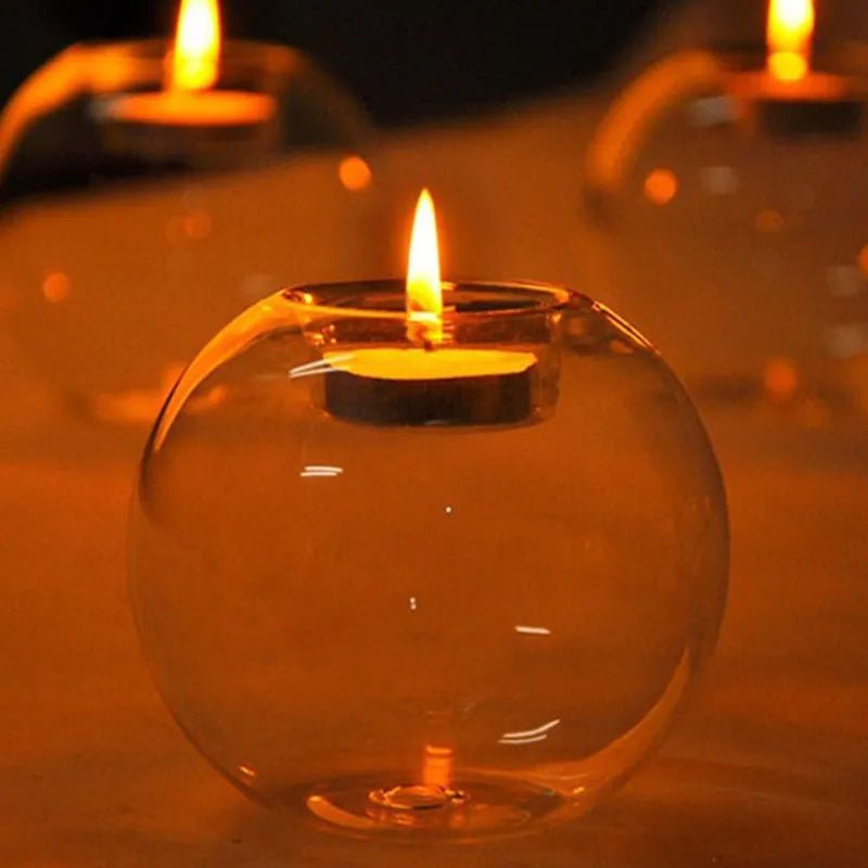 Storazone European Exquisite Round Hollow Glass Candle Holder Christmas Wedding Banquet Bar Party Wax Holder Home Decoration Ornaments