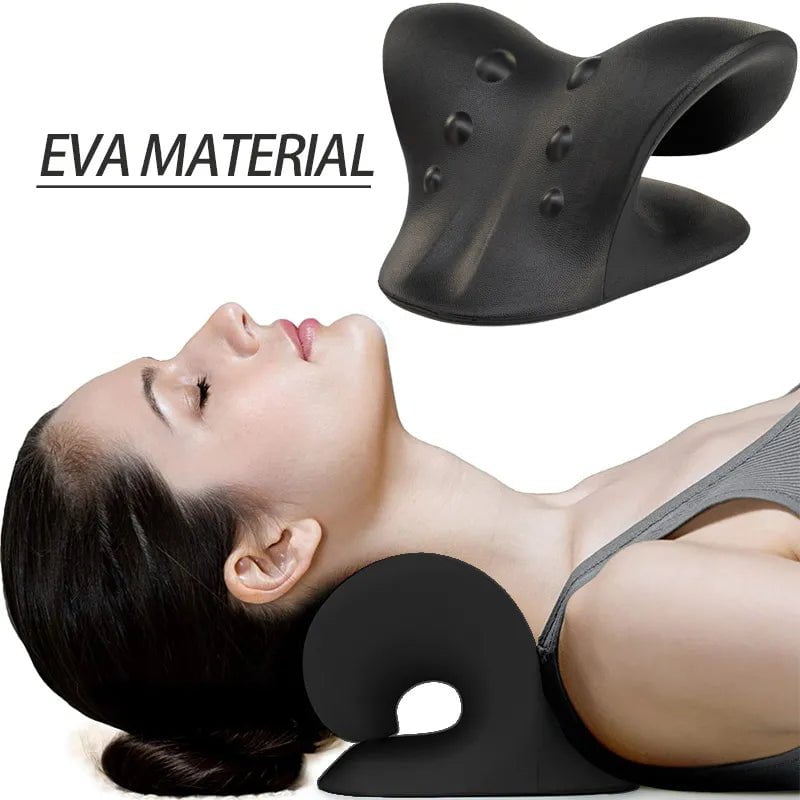 Storazone EVA-BLACK Neck Massage Pillow Neck Stretcher Shoulder Relaxer Cervical Spine Alignment Traction Device Pillow For Body Muscle Pain Relief