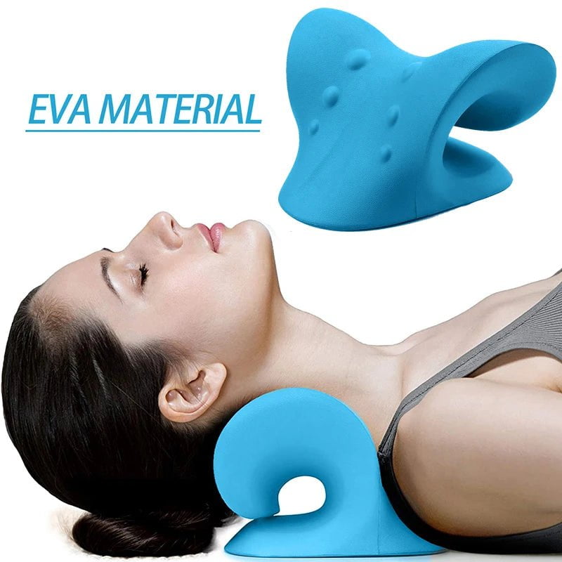 Storazone EVA-BLUE Neck Massage Pillow Neck Stretcher Shoulder Relaxer Cervical Spine Alignment Traction Device Pillow For Body Muscle Pain Relief