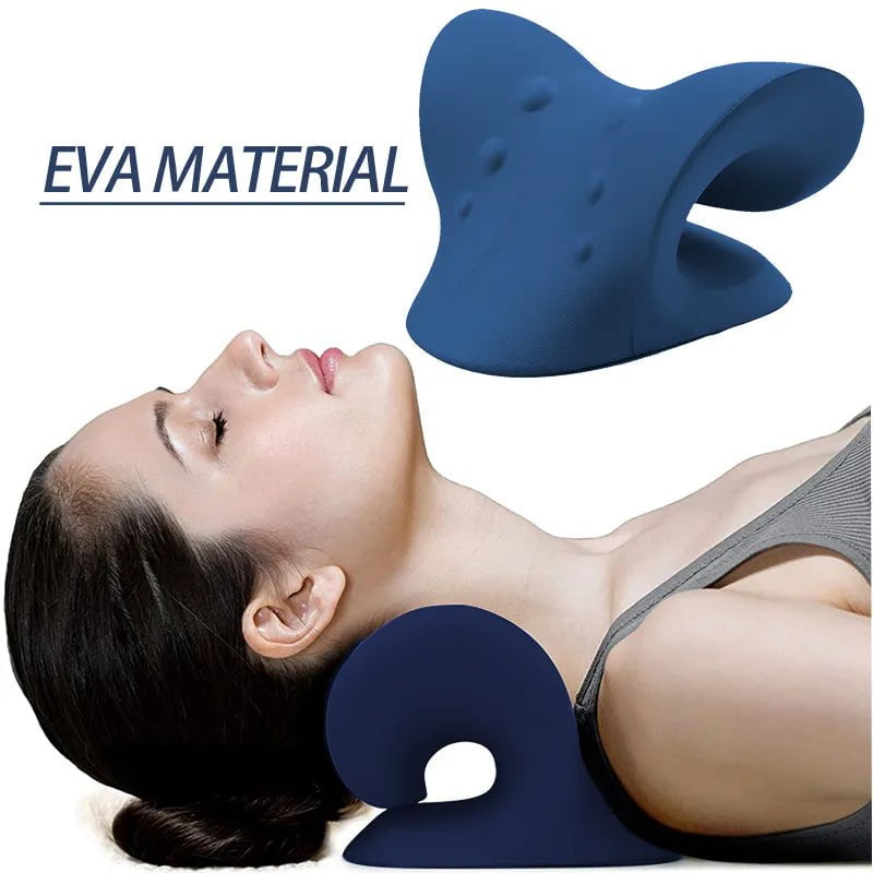 Storazone EVA-Dark blue Neck Massage Pillow Neck Stretcher Shoulder Relaxer Cervical Spine Alignment Traction Device Pillow For Body Muscle Pain Relief