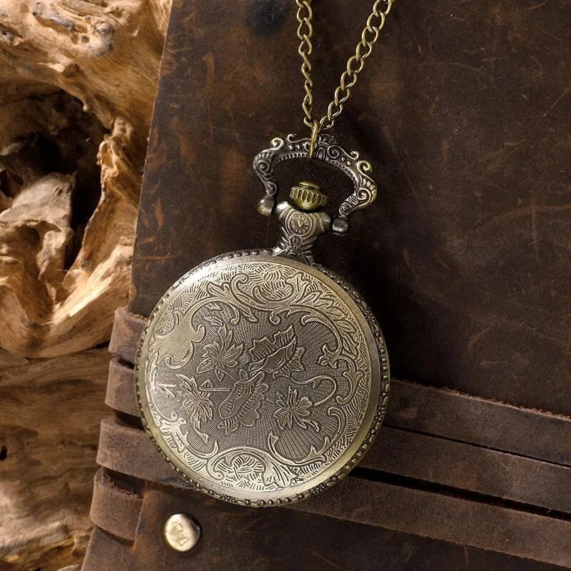 Storazone Exquisite Famous Anime Yellow Hat Hollow Carved Quartz Pocket Watch Necklace Pendant Gifts For Women Man with Fob Chain