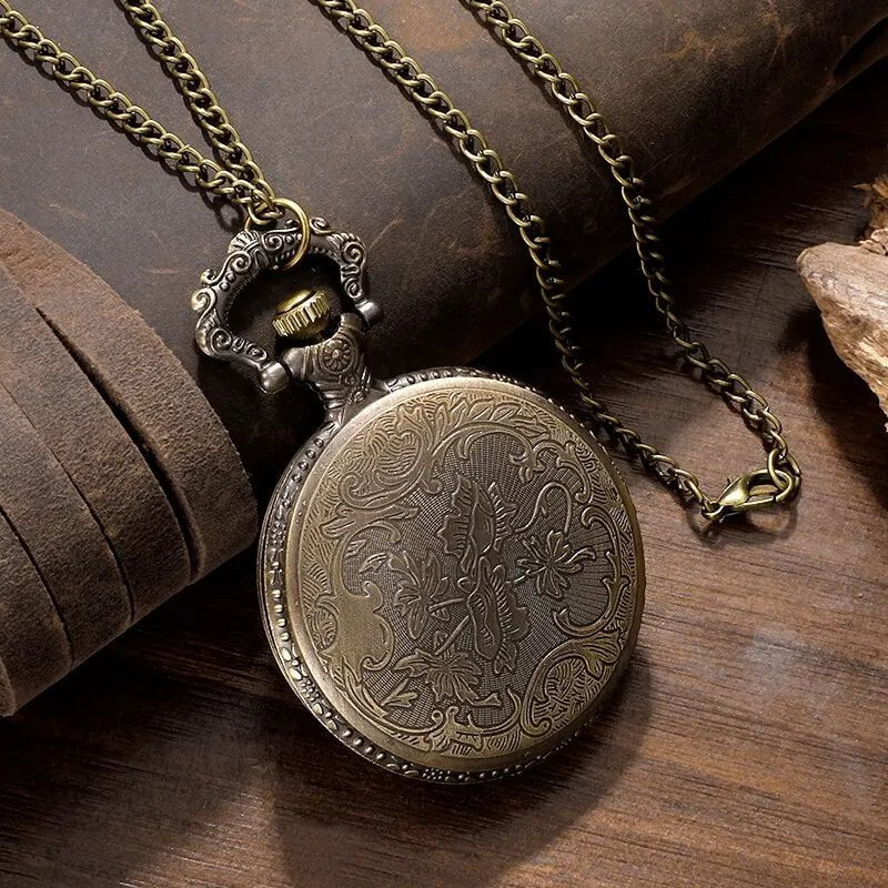 Storazone Exquisite Famous Anime Yellow Hat Hollow Carved Quartz Pocket Watch Necklace Pendant Gifts For Women Man with Fob Chain