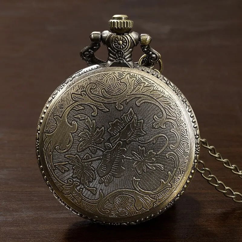 Storazone Exquisite Famous Anime Yellow Hat Hollow Carved Quartz Pocket Watch Necklace Pendant Gifts For Women Man with Fob Chain