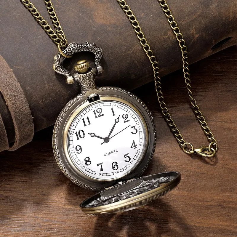 Storazone Exquisite Famous Anime Yellow Hat Hollow Carved Quartz Pocket Watch Necklace Pendant Gifts For Women Man with Fob Chain