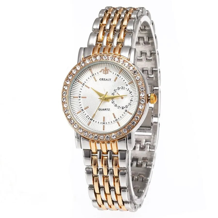 Storazone Exquisite Women Quartz Watch Business Fashion Casual Round Rhinestone Quartz Watch Gift For Friends Family