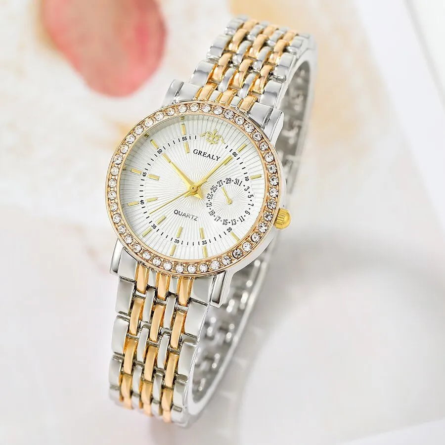 Storazone Exquisite Women Quartz Watch Business Fashion Casual Round Rhinestone Quartz Watch Gift For Friends Family