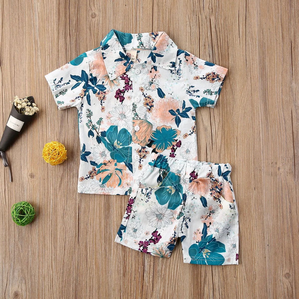 Storazone F / 4T 1-6Y Summer Infant Baby Boys Clothes Sets 10 Colors Floral Print Short Sleeve T Shirts Tops+Shorts Holiday Outfit