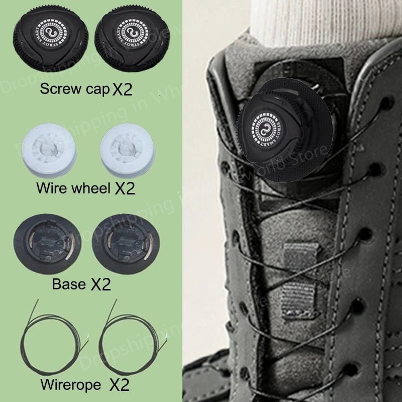 Storazone F-Black 2023 New Automatic Laces Sneakers Swivel Buckle Shoelaces Without ties Adults Kids Lazy No Tie Shoe laces Shoe Accessories 1Pair