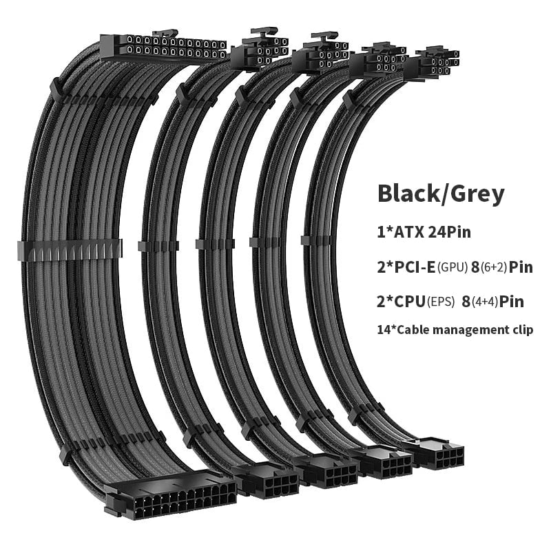 Storazone F TEUCER TC-35 Series PSU Extension Cable Kit Solid Color Cable Solid Combo 350mm ATX24Pin PCI-E8Pin CPU8Pin With Combs