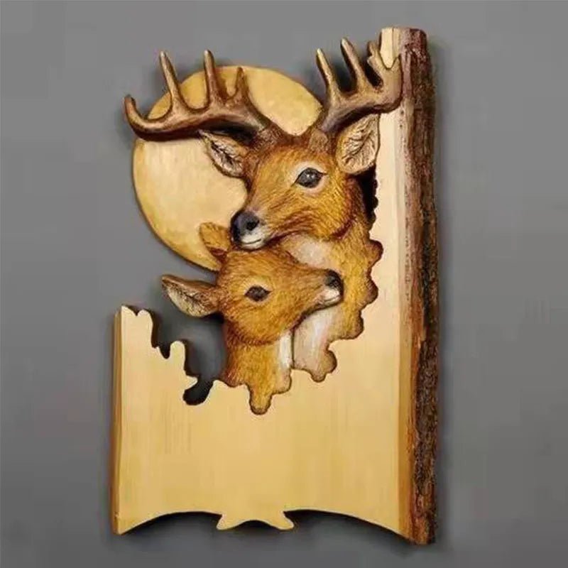 Storazone Family Deer Animal Carving Handcraft Wall Hanging Sculpture Wood Raccoon Bear Deer Hand Painted Decoration for Home Living Room Dropshipping