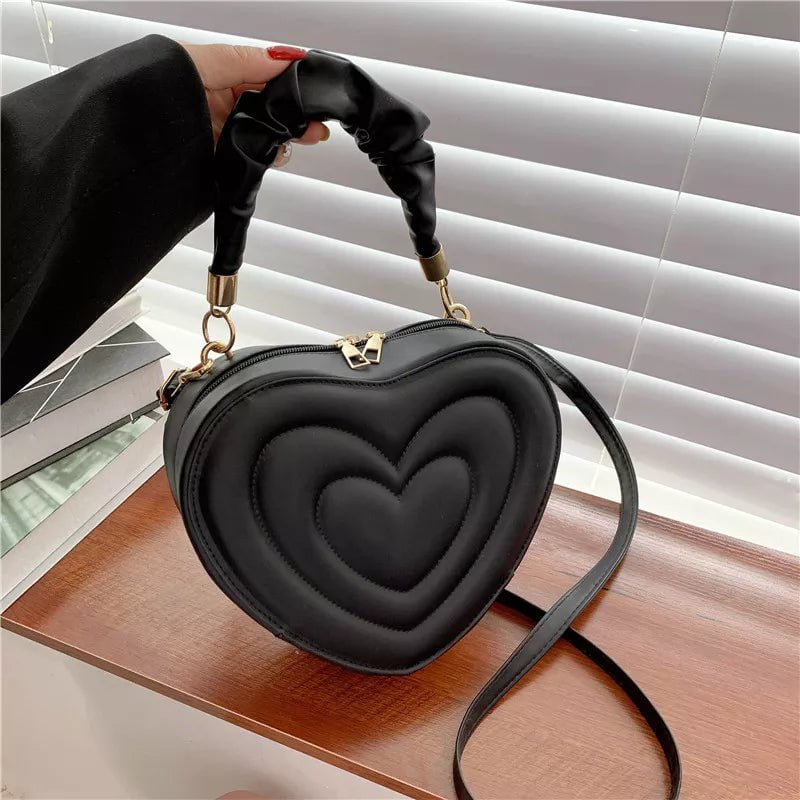 Storazone Fashion Love Heart Shape Shoulder Bag Small Handbags Designer Crossbody Bags For Women Solid Pu Leather Top Handle Bag