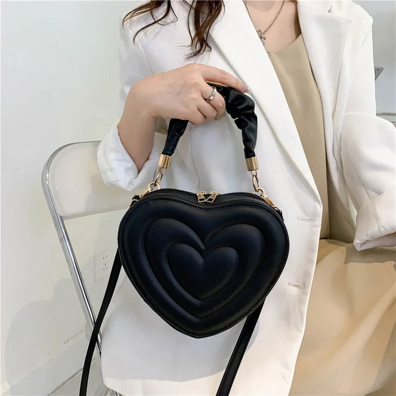 Storazone Fashion Love Heart Shape Shoulder Bag Small Handbags Designer Crossbody Bags For Women Solid Pu Leather Top Handle Bag