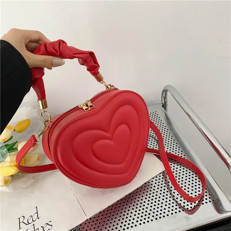 Storazone Fashion Love Heart Shape Shoulder Bag Small Handbags Designer Crossbody Bags For Women Solid Pu Leather Top Handle Bag