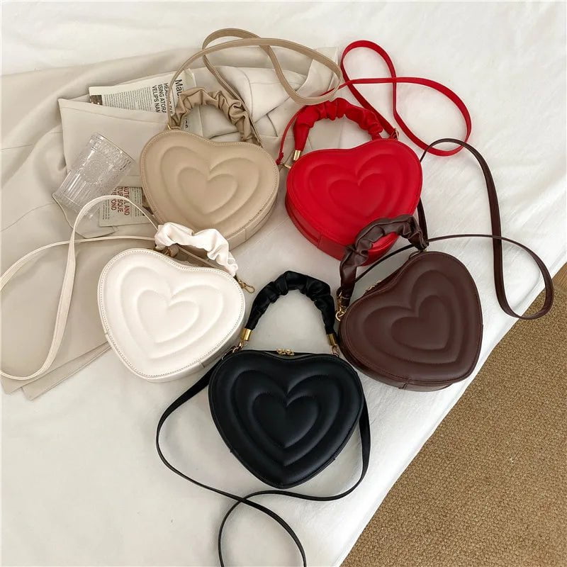 Storazone Fashion Love Heart Shape Shoulder Bag Small Handbags Designer Crossbody Bags For Women Solid Pu Leather Top Handle Bag