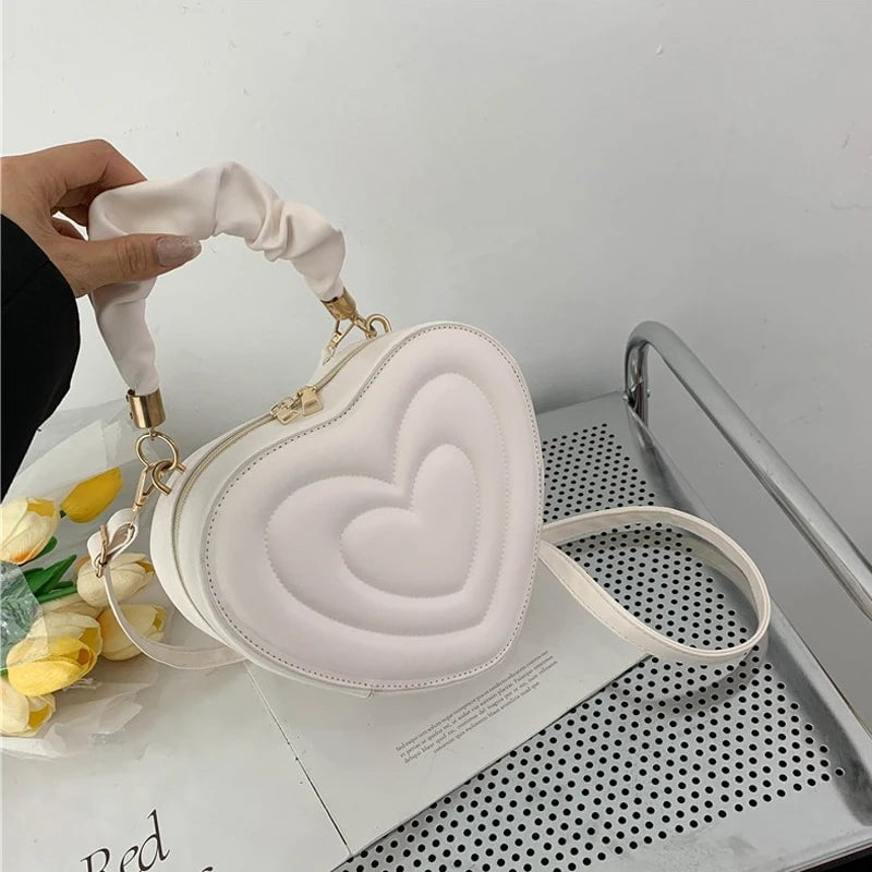 Storazone Fashion Love Heart Shape Shoulder Bag Small Handbags Designer Crossbody Bags For Women Solid Pu Leather Top Handle Bag