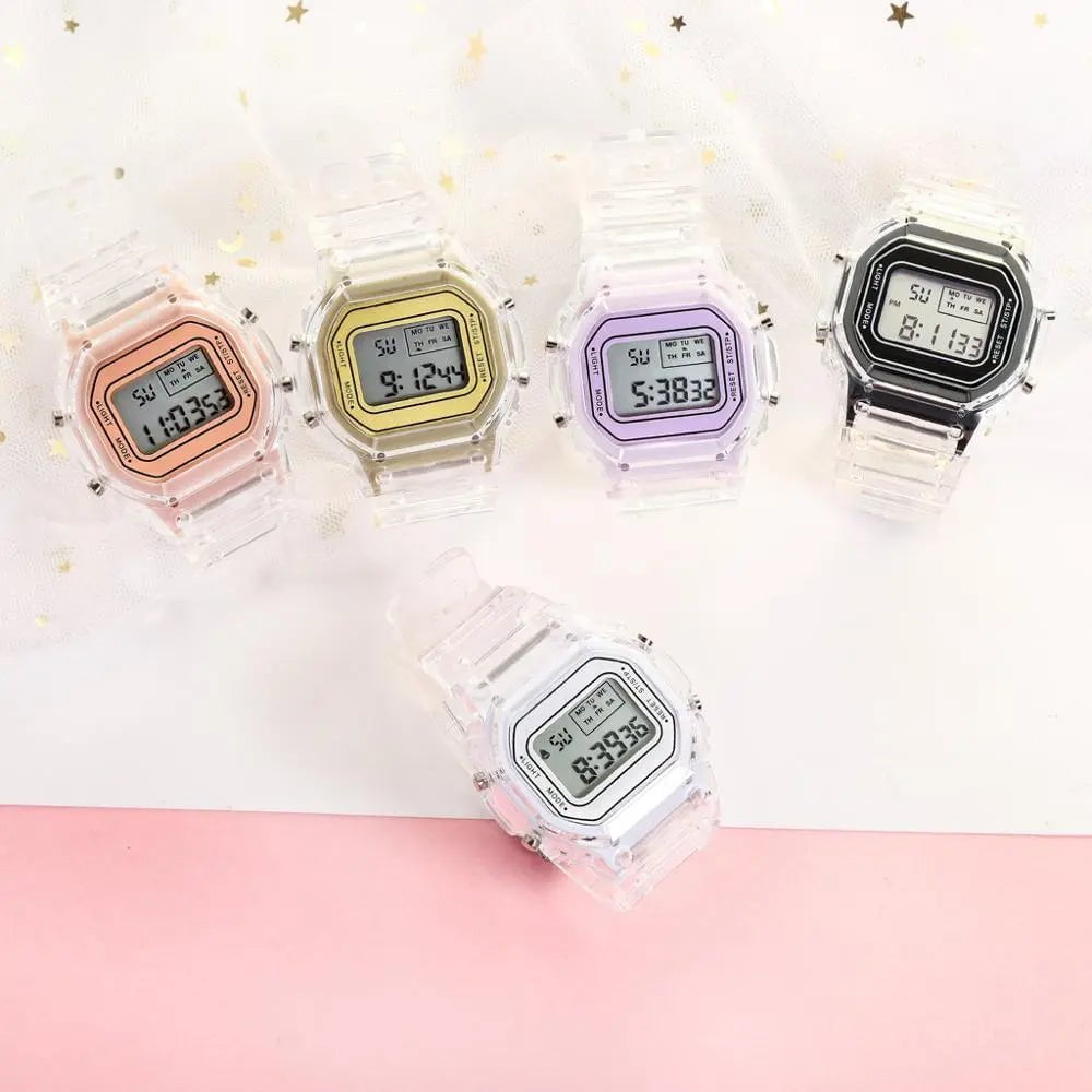 Storazone Fashion Men Women Watches Gold Casual Transparent Digital Sport Watch Lover's Gift Clock Children Kid's Wristwatch Female Clock