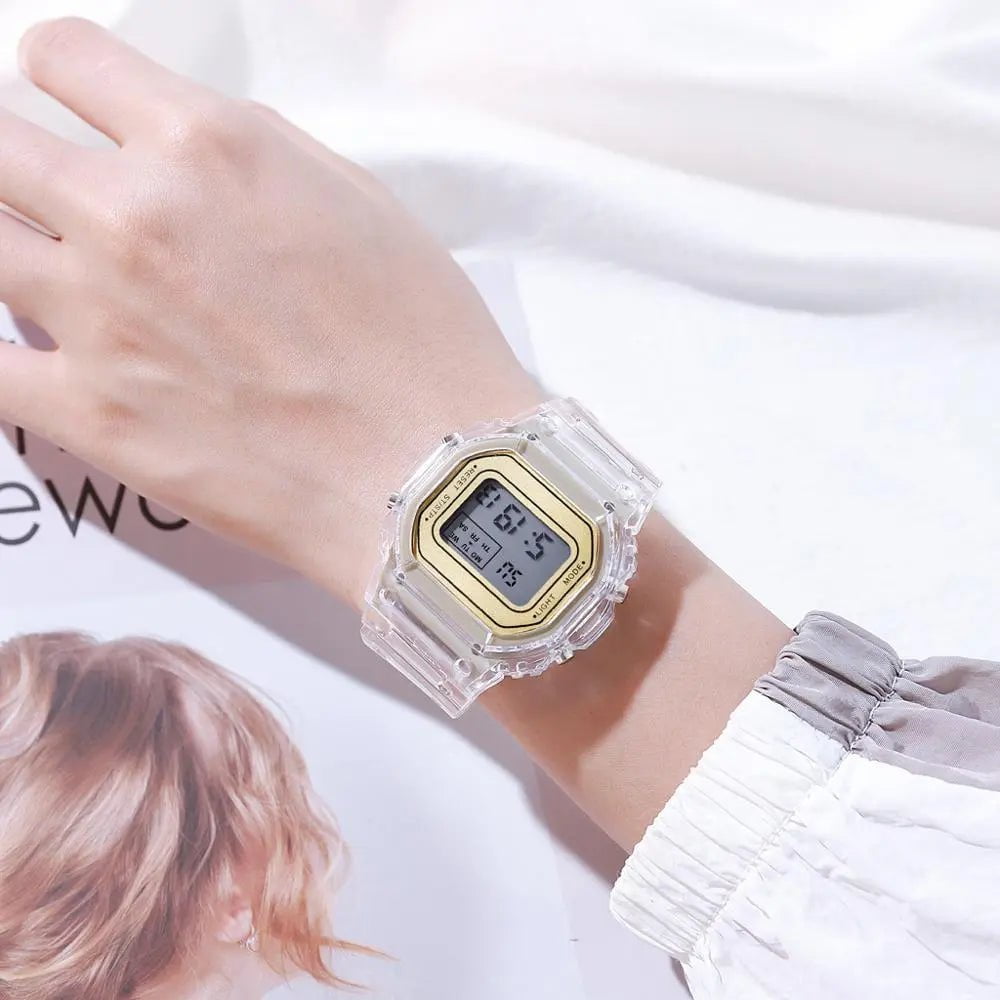 Storazone Fashion Men Women Watches Gold Casual Transparent Digital Sport Watch Lover's Gift Clock Children Kid's Wristwatch Female Clock