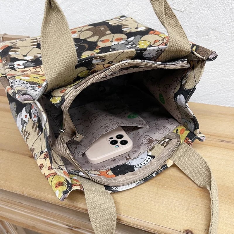 Storazone Fashionable Top-handle Bag with Cute Cat Pattern, Portable Mommy Bag for Women