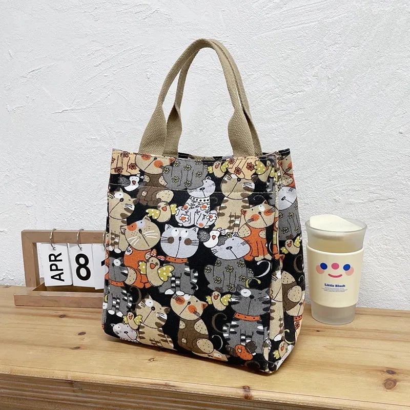 Storazone Fashionable Top-handle Bag with Cute Cat Pattern, Portable Mommy Bag for Women